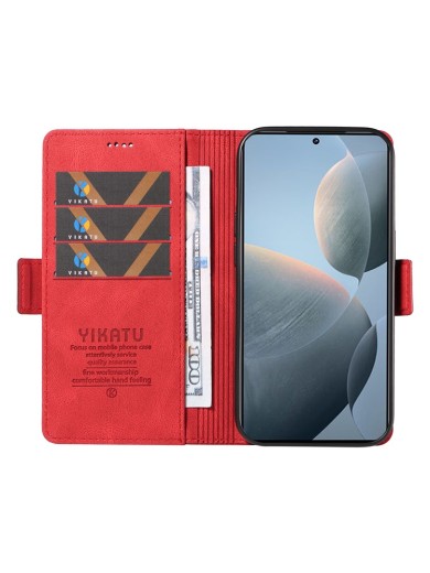Калъф от еко кожа тип портмоне за Xiaomi 14T - червен