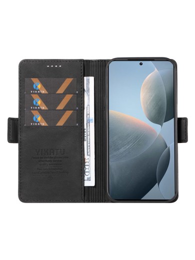 Калъф от еко кожа тип портмоне за Xiaomi 14T - черен