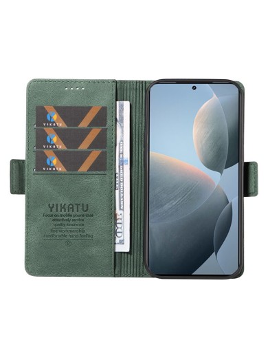 Калъф от еко кожа тип портмоне за Xiaomi 14T - зелен