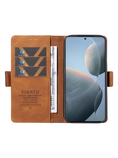 Калъф от еко кожа тип портмоне за Xiaomi 14T - кафяв