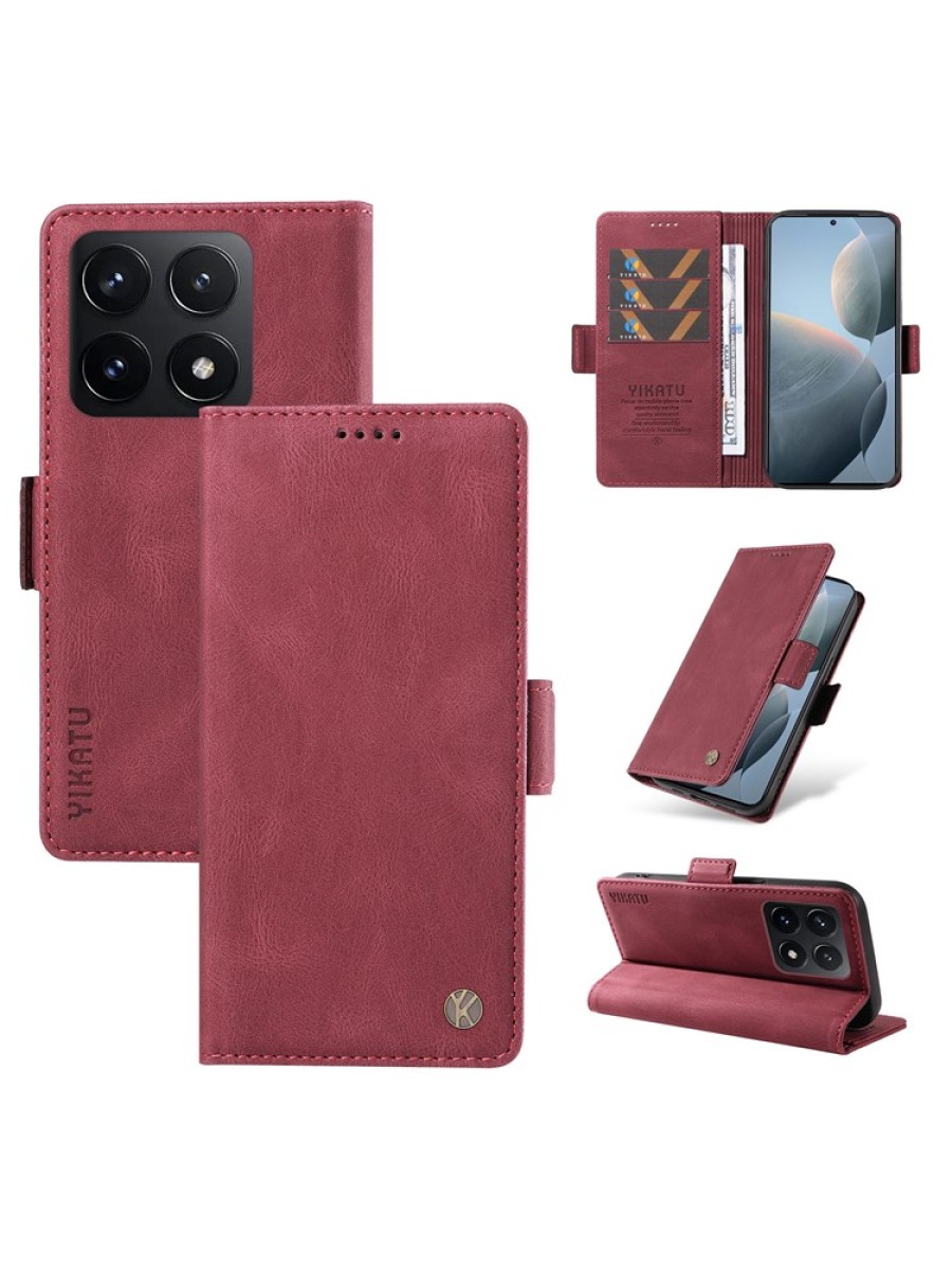 Калъф от еко кожа тип портмоне за Xiaomi 14T - червен