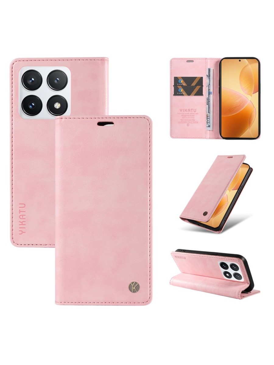 Калъф от еко кожа тип портмоне за Xiaomi 14T Pro - розов