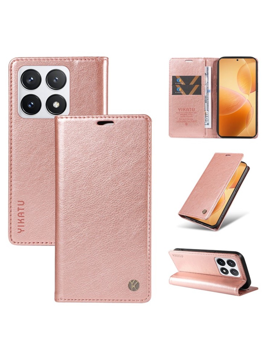 Калъф от еко кожа тип портмоне за Xiaomi 14T Pro - розов