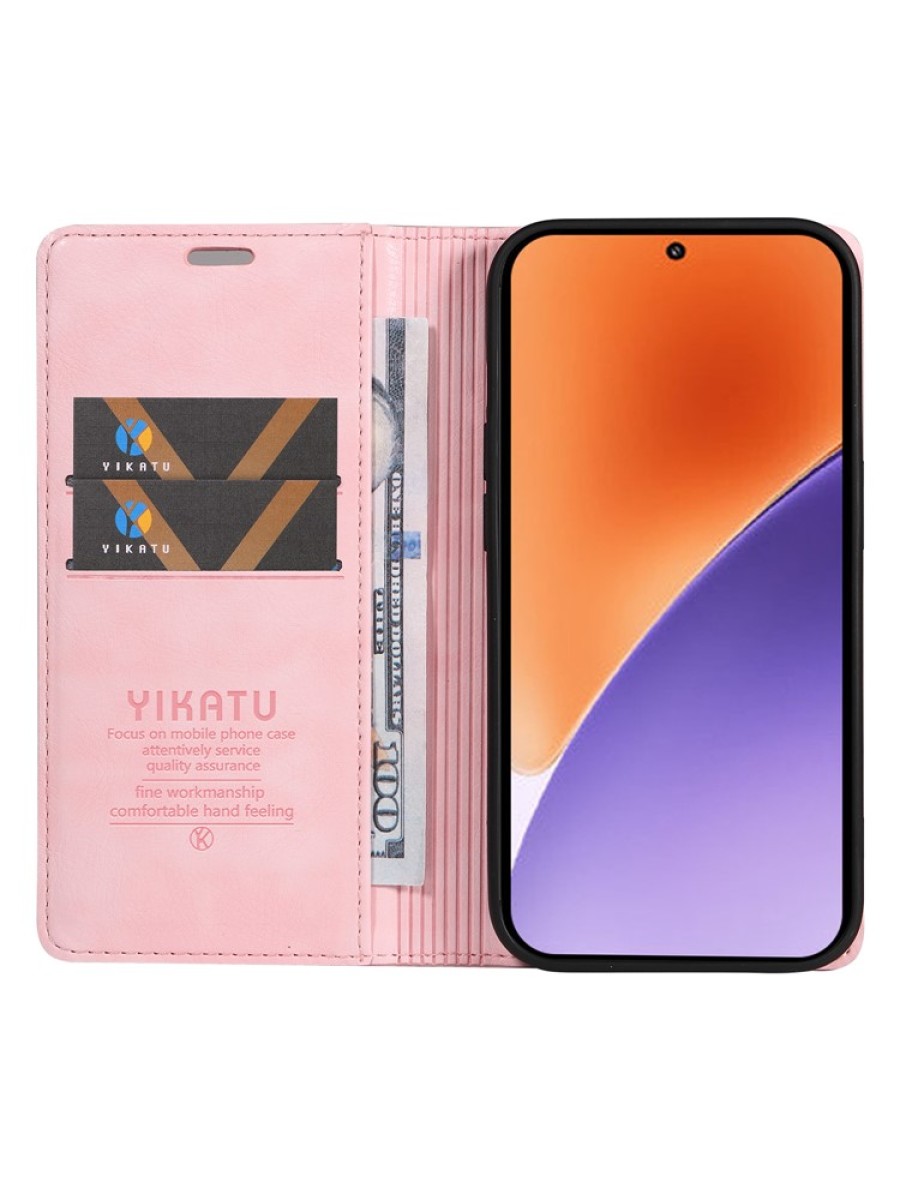 Калъф от еко кожа тип портмоне за Xiaomi 15 - розов