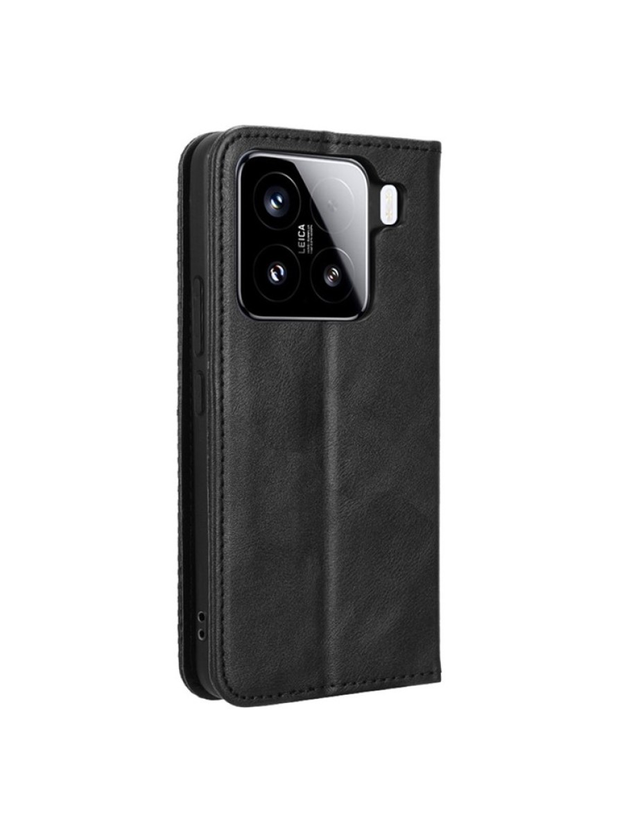 Калъф от еко кожа с ретро текстура тип портмоне за Xiaomi 15 - черен