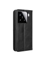 Калъф от еко кожа с ретро текстура тип портмоне за Xiaomi 15 - черен