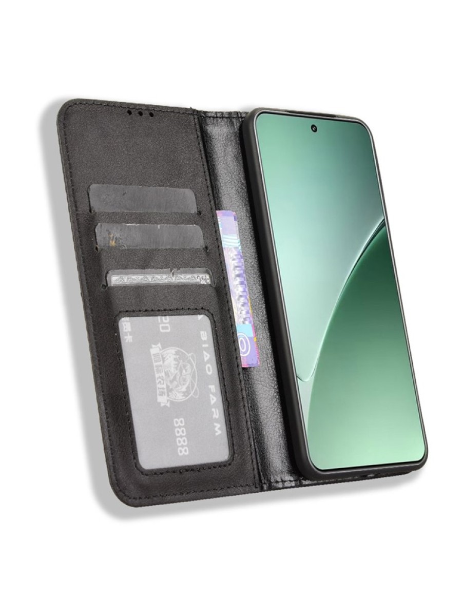 Калъф от еко кожа с ретро текстура тип портмоне за Xiaomi 15 - черен