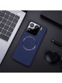 Предпазен гръб от еко кожа съвместим с MagSafe за Xiaomi 15 Pro - син