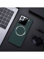 Предпазен гръб от еко кожа съвместим с MagSafe за Xiaomi 15 Pro - зелен