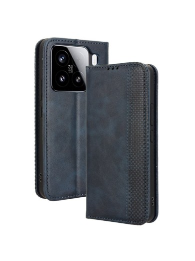 Калъф от еко кожа с ретро текстура тип портмоне за Xiaomi 15 Pro - син