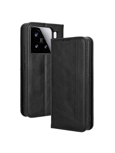 Калъф от еко кожа с ретро текстура тип портмоне за Xiaomi 15 Pro - черен