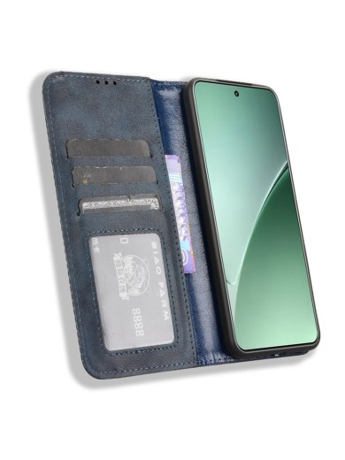 Калъф от еко кожа с ретро текстура тип портмоне за Xiaomi 15 Pro - син