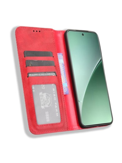 Калъф от еко кожа с ретро текстура тип портмоне за Xiaomi 15 Pro - червен