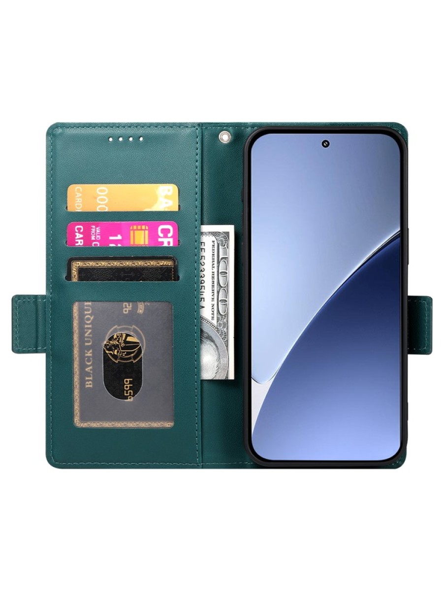 Калъф от еко кожа тип портмоне за Xiaomi 15 Ultra - зелен