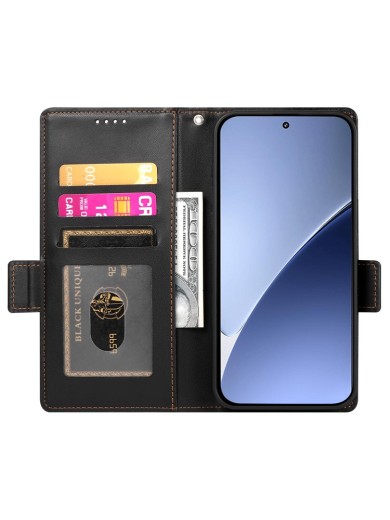 Калъф от еко кожа тип портмоне за Xiaomi 15 Ultra - черен