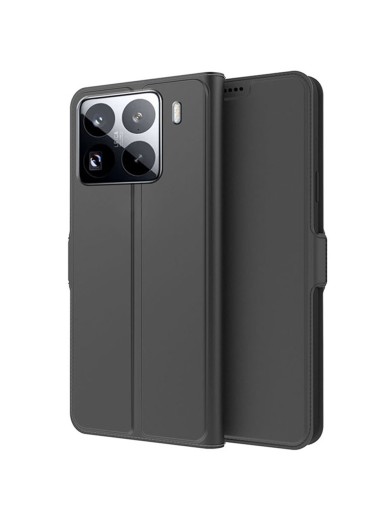 Удароустойчив калъф от еко кожа тип портмоне за Xiaomi 15S Pro - черен