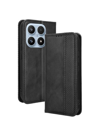 Калъф от еко кожа с ретро текстура тип портмоне за Xiaomi 17 - черен