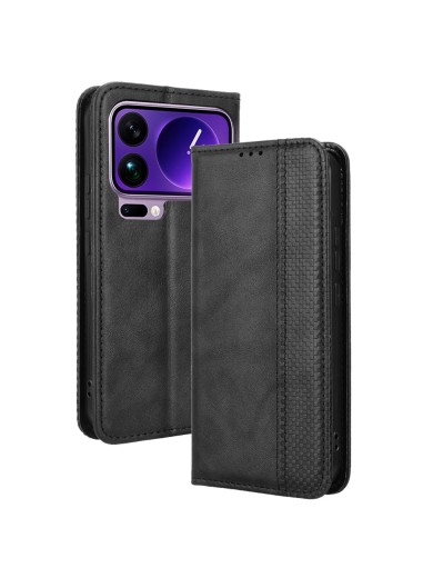 Калъф от еко кожа с ретро текстура тип портмоне за Xiaomi 17 Pro - черен
