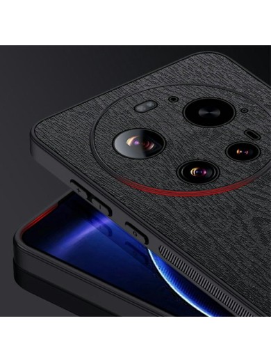 Удароустойчив гръб от еко кожа с дървесна текстура за Xiaomi 17 Ultra - черен