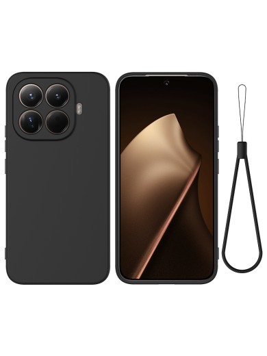 Предпазен устойчив на надраскване силиконов гръб с каишка за Xiaomi 17T Pro - черен Предпазен устойчив на надраскване силиконов гръб с каишка за Xiaomi 17T Pro - черен