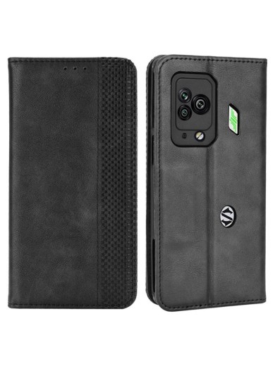 Калъф от еко кожа с ретро текстура тип портмоне за Xiaomi Black Shark 5 Pro - черен