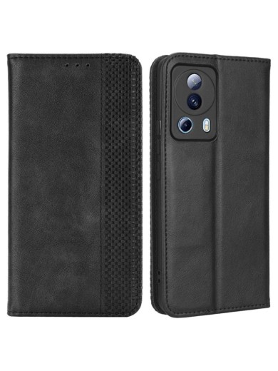 Калъф от еко кожа с ретро текстура тип портмоне за Xiaomi Civi 2 - черен