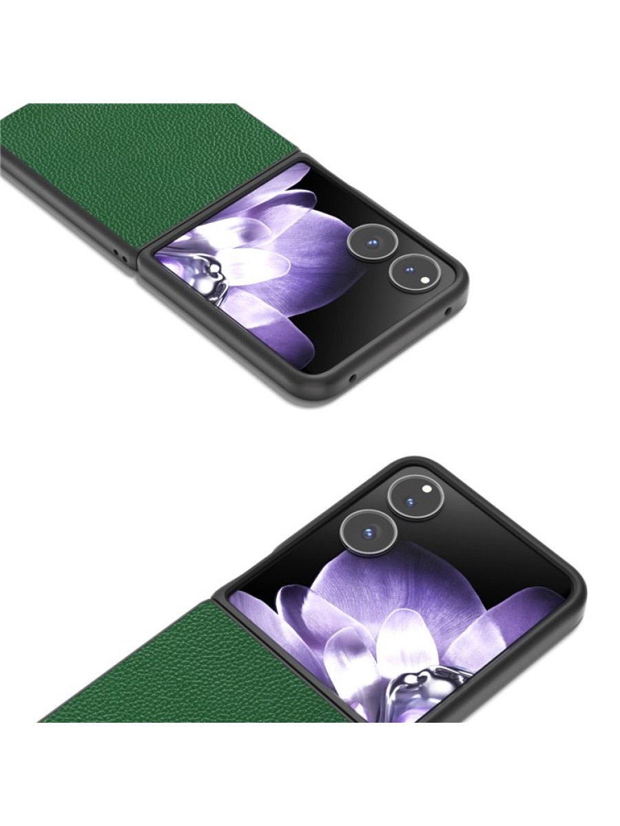 Предпазен гръб от естествена телешка кожа за Xiaomi Mix Flip - зелен