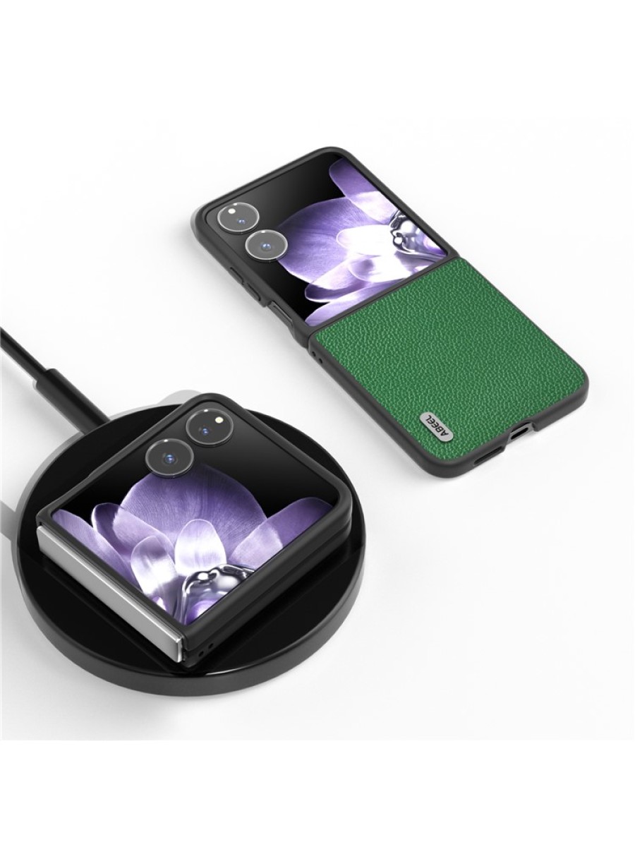 Предпазен гръб от естествена телешка кожа за Xiaomi Mix Flip - зелен