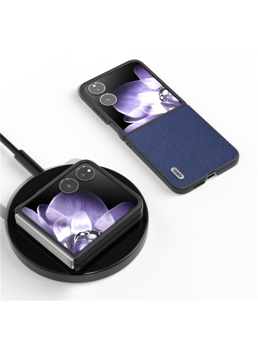 Предпазен гръб от естествена телешка кожа за Xiaomi Mix Flip - син