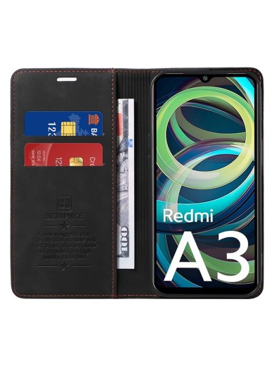 Калъф от еко кожа тип портмоне с RFID  блокираща технология за Xiaomi Poco C61 - черен