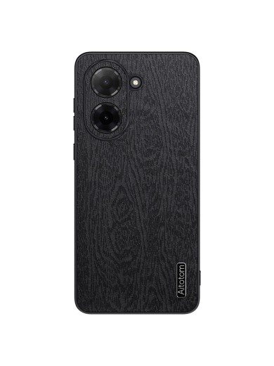 Удароустойчив гръб от еко кожа с дървесна текстура за Xiaomi Poco C71 - черен
