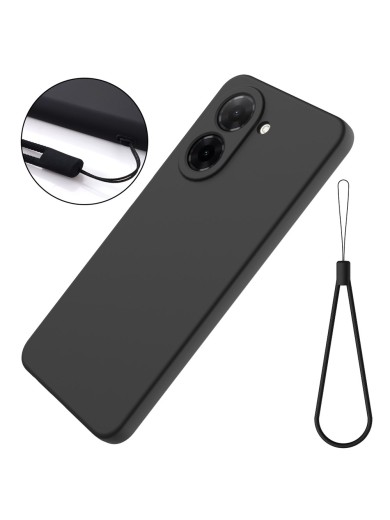 Предпазен устойчив на надраскване силиконов гръб с каишка за Xiaomi Poco C71 - черен