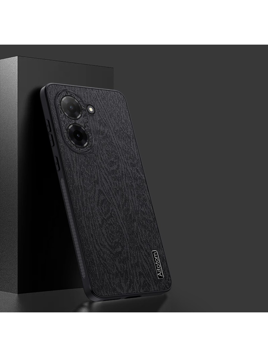 Удароустойчив гръб от еко кожа с дървесна текстура за Xiaomi Poco C71 - черен