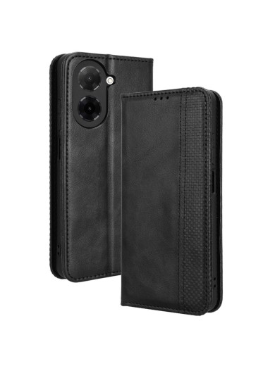 Калъф от еко кожа с ретро текстура тип портмоне за Xiaomi Poco C71 - черен