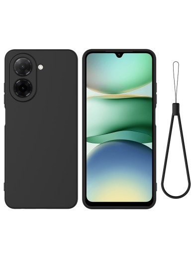 Предпазен устойчив на надраскване силиконов гръб с каишка за Xiaomi Poco C81x - черен