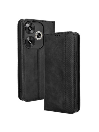 Калъф от еко кожа с ретро текстура тип портмоне за Xiaomi Poco F6 - черен Калъф от еко кожа с ретро текстура тип портмоне за Xiaomi Poco F6 - черен
