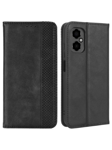 Калъф от еко кожа с ретро текстура тип портмоне за Xiaomi Poco M4 5G - черен