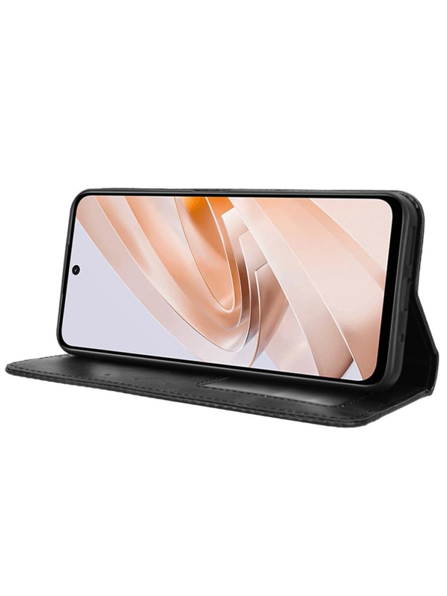 Калъф от еко кожа с ретро текстура тип портмоне за Xiaomi Poco M6 4G - черен