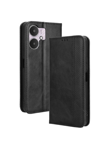 Калъф от еко кожа с ретро текстура тип портмоне за Xiaomi Poco M6 - черен