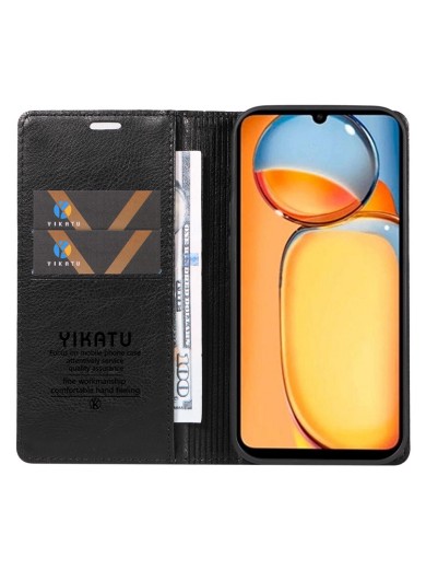 Калъф от еко кожа тип портмоне за Xiaomi Poco M6 - черен