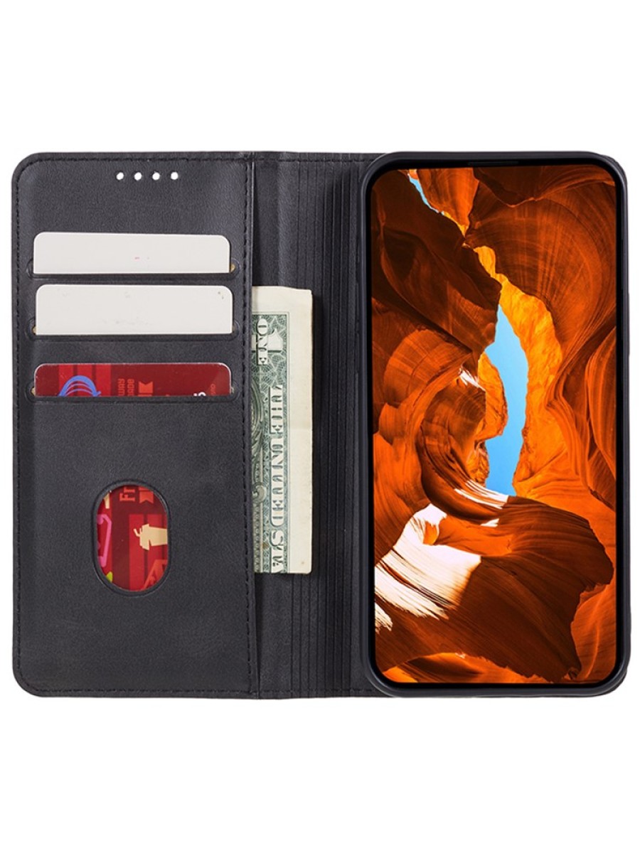 Калъф от еко кожа тип портмоне за Xiaomi Poco M6 Plus - черен