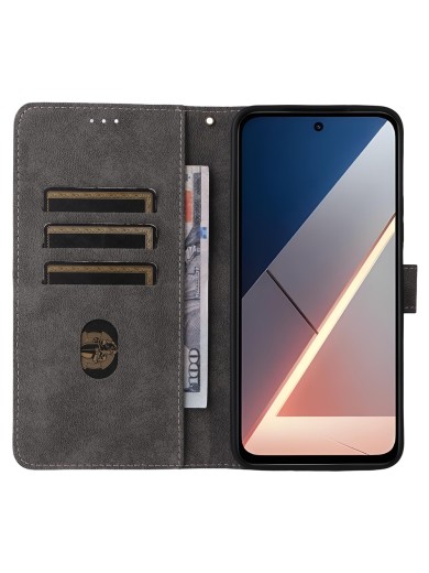 Калъф от еко кожа тип портмоне с RFID блокиране за Xiaomi Poco M7 Plus - черен