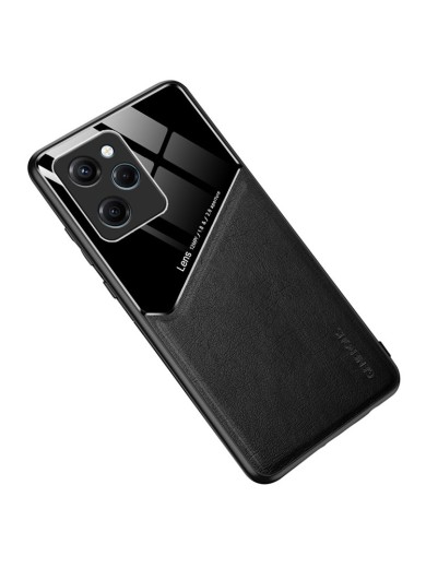 Предпазен гръб с покритие от еко кожа за Xiaomi Poco X5 Pro - черен Предпазен гръб с покритие от еко кожа за Xiaomi Poco X5 Pro - черен