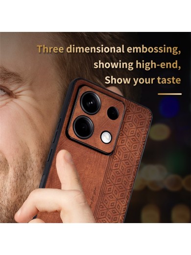 Противоплъзгащ се тънък гръб от еко кожа за Xiaomi Poco X6 - кафяв
