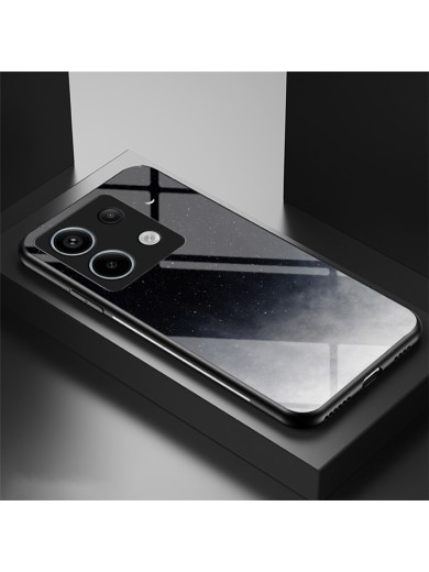 Предпазен гръб от закалено стъкло с шарки на звездно небе за Xiaomi Poco X6 - черен