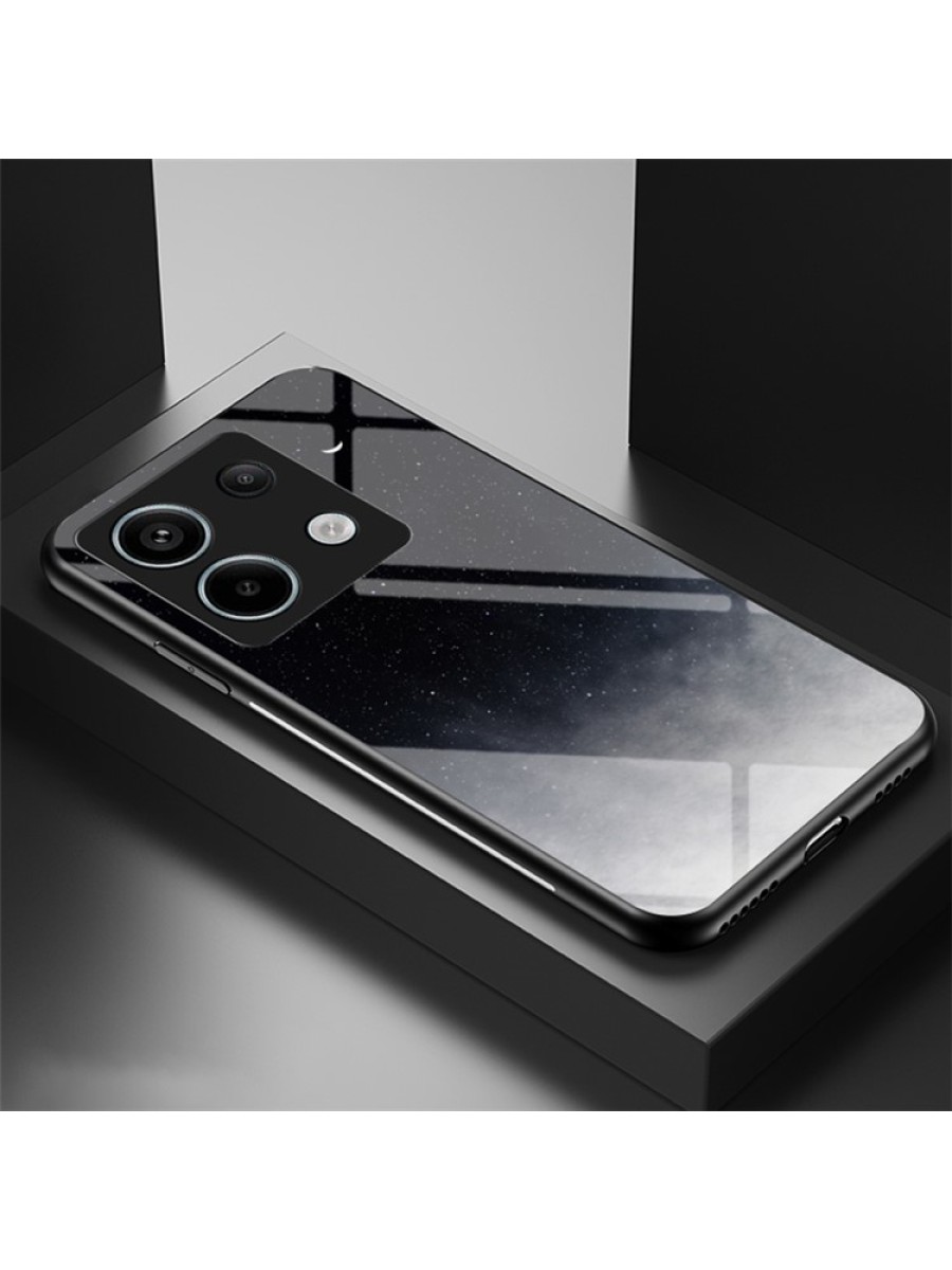 Предпазен гръб от закалено стъкло с шарки на звездно небе за Xiaomi Poco X6 - черен