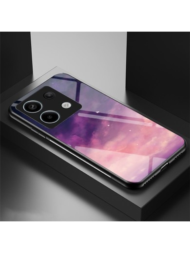 Предпазен гръб от закалено стъкло с шарки на звездно небе за Xiaomi Poco X6 - лилав