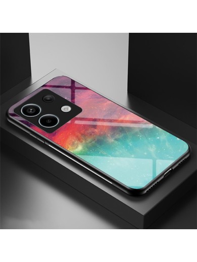 Предпазен гръб от закалено стъкло с шарки на звездно небе за Xiaomi Poco X6 - червен