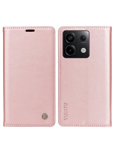 Калъф за телефон от еко кожа тип портмоне за Xiaomi Poco X6 - розов