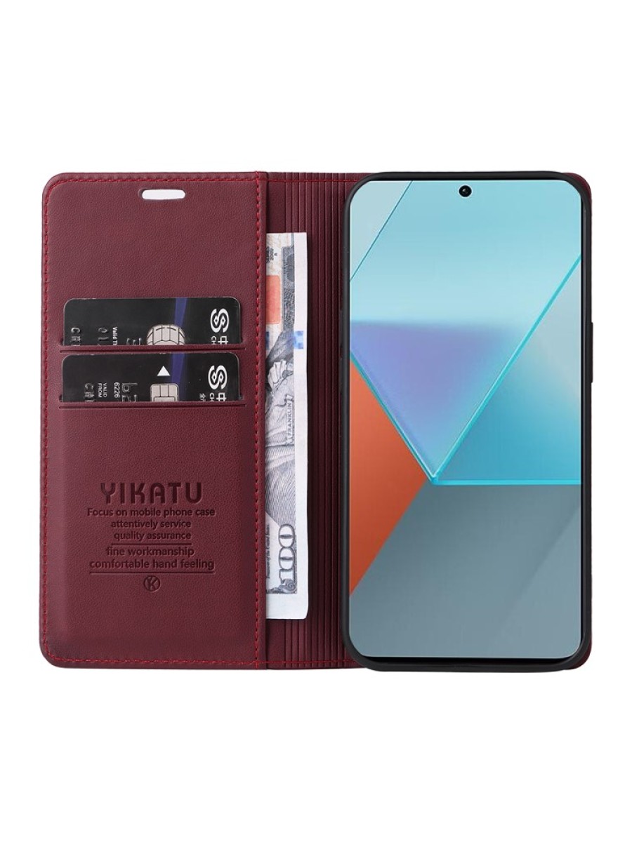 Калъф за телефон от еко кожа тип портмоне за Xiaomi Poco X6 - червен